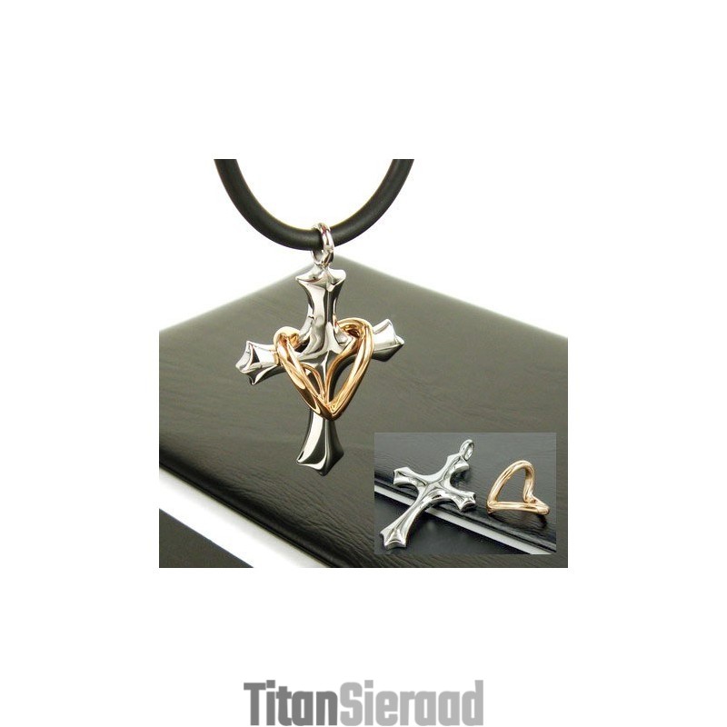 Man Hart Kruis Pure Titanium Hanger-Gratis Ketting