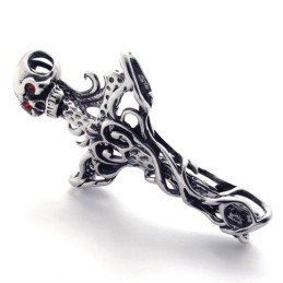 Kruisschedel Met Rode Diamant Titanium Hanger
