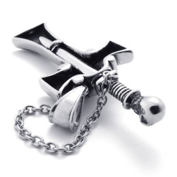 Schedel Met Rode Diamant Dolk Titanium Kruis Hanger