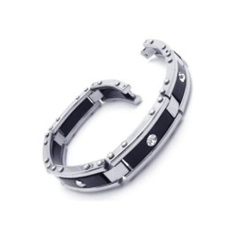 Heren Zwarte Zilveren Pure Titanium Armband Rubberen Bangle