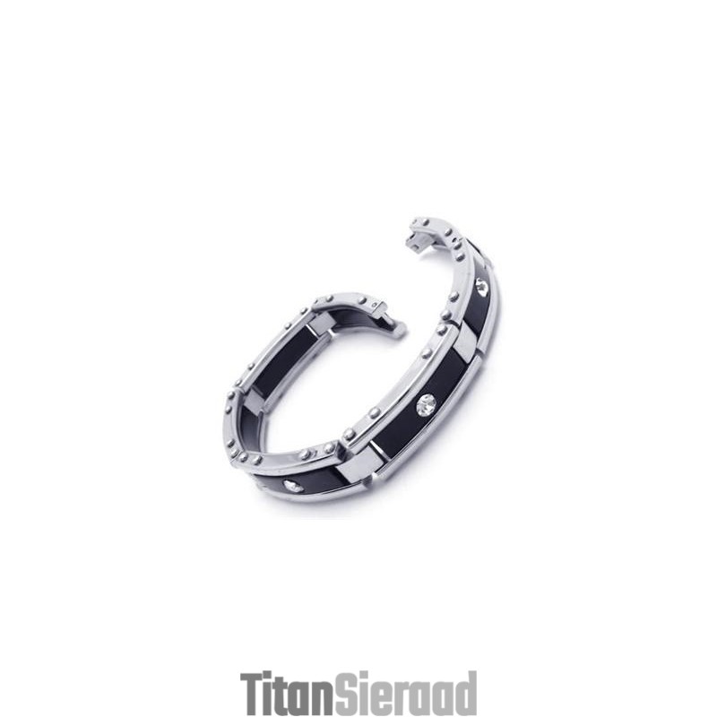 Heren Zwarte Zilveren Pure Titanium Armband Rubberen Bangle Heren Zwarte Zilveren Pure Titanium Armband Rubberen Bangle