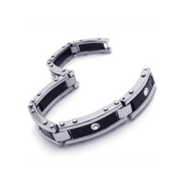 Heren Zwarte Zilveren Pure Titanium Armband Rubberen Bangle