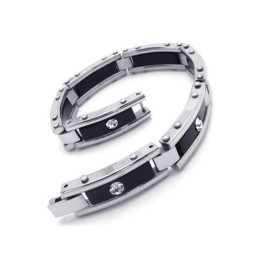 Heren Zwarte Zilveren Pure Titanium Armband Rubberen Bangle