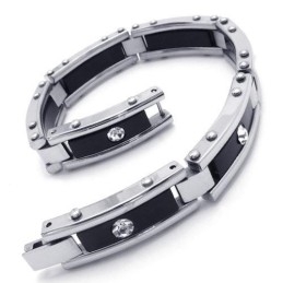 Heren Zwarte Zilveren Pure Titanium Armband Rubberen Bangle