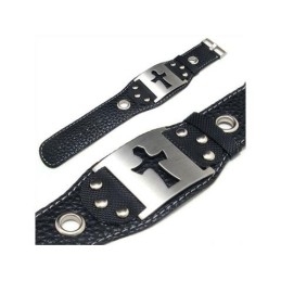 Heren Jongens Pure Titanium Leren Kruis Armband Bangle