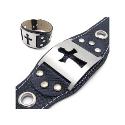 Heren Jongens Pure Titanium Leren Kruis Armband Bangle