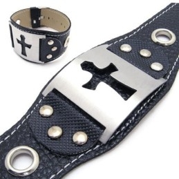 Heren Jongens Pure Titanium Leren Kruis Armband Bangle
