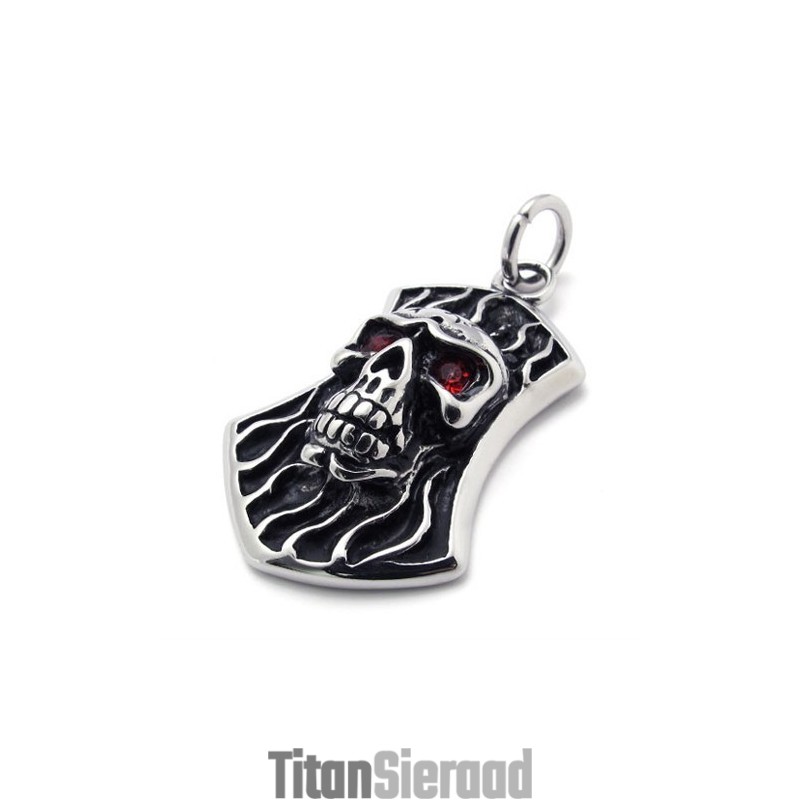 Schedel Met Rode Diamant Titanium Hanger Schedel Met Rode Diamant Titanium Hanger