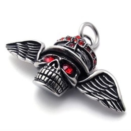 Rode Diamanten Vleugels Schedel Titanium Hanger