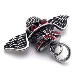 Rode Diamanten Vleugels Schedel Titanium Hanger