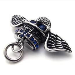 Wings Skull Blauwe Diamant Titanium Hanger