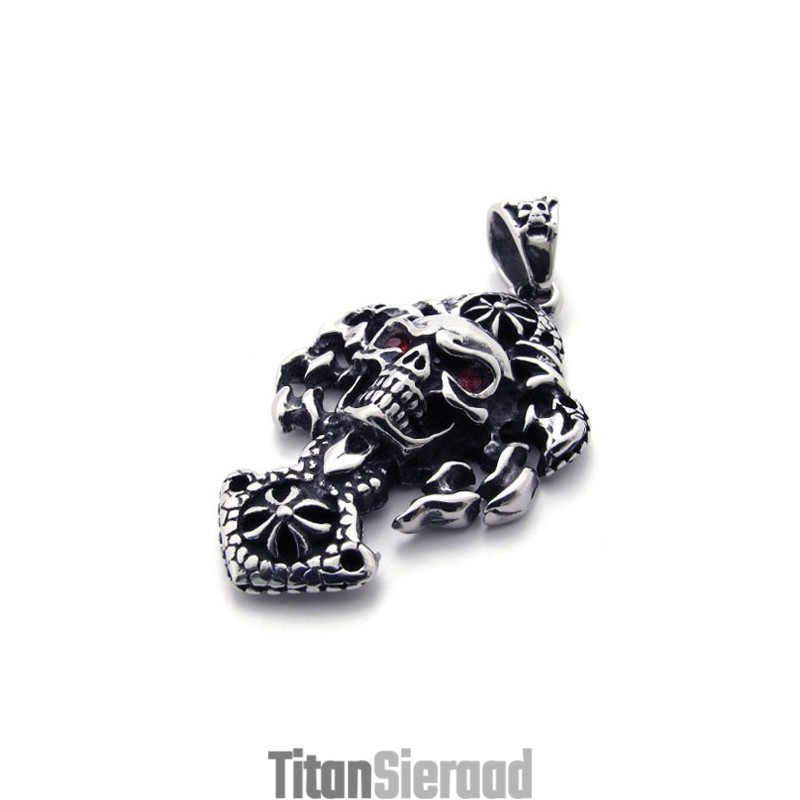 Schedel Met Rode Diamant Titanium Hanger
