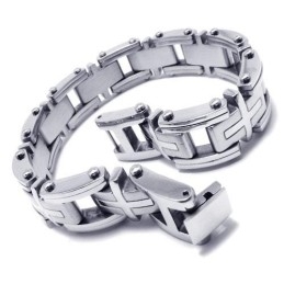 Heren Jongens Zilveren Pure Titanium Bedel Kruis Armband
