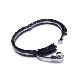 Heren Zwarte Zilveren Bedel Armband Van Puur Titanium