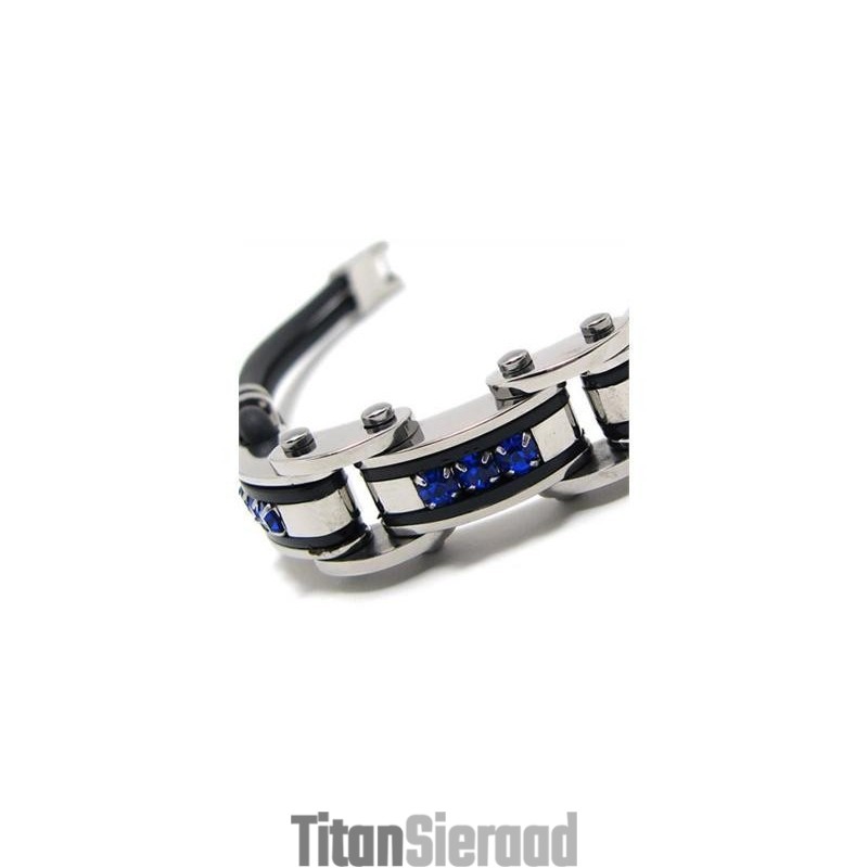 Heren Blauw Zwart Zilver Puur Titanium Rubberen Armband Heren Blauw Zwart Zilver Puur Titanium Rubberen Armband