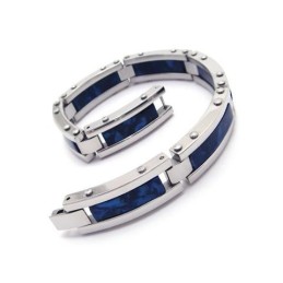 Heren Armband Van Blauw Zilverkleurig Puur Titaniumrubber