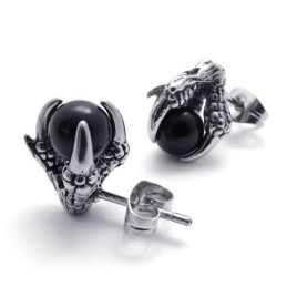 Klauw Zwarte Edelsteen Titanium Oorbellen