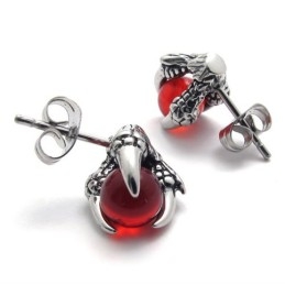 Klauw Rode Edelsteen Titanium Oorbellen