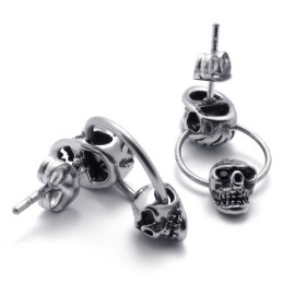 Dubbele Schedel Titanium Oorbellen