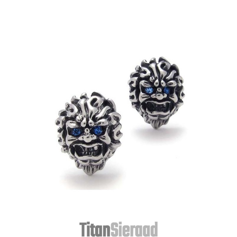 Leeuw Met Blauwe Diamant Titanium Oorbellen