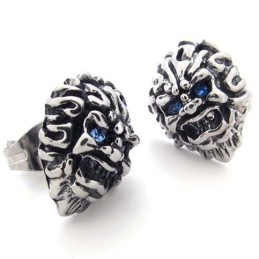 Leeuw Met Blauwe Diamant Titanium Oorbellen