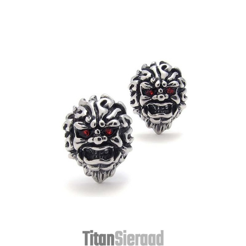 Rode Diamanten Leeuw Titanium Oorbellen Rode Diamanten Leeuw Titanium Oorbellen