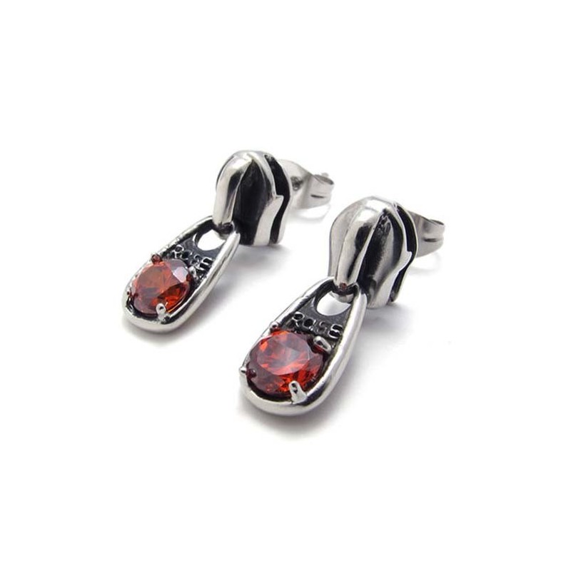 Rode Diamanten Titanium Oorbellen Rode Diamanten Titanium Oorbellen