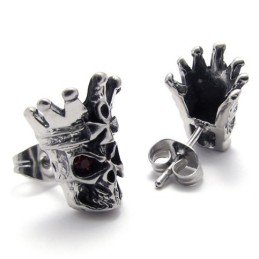 Rode Diamanten Schedel Titanium Oorbellen