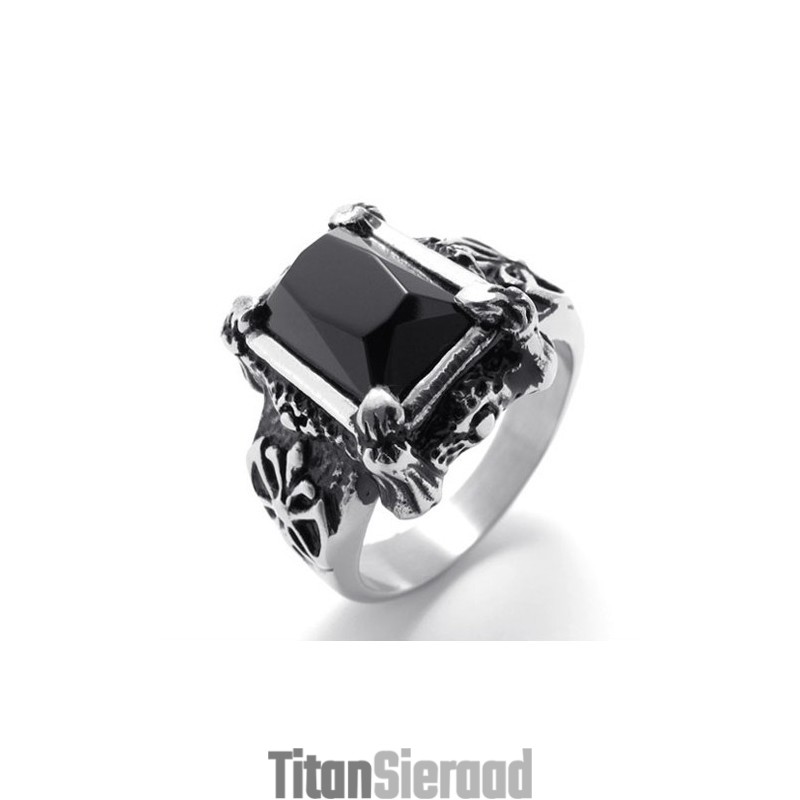 Zwarte Edelsteen Titanium Ring Zwarte Edelsteen Titanium Ring