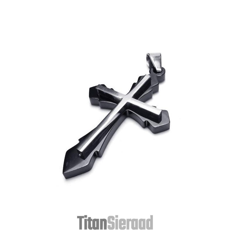 Heren Zwarte Hanger Met Kruis Van Puur Titanium (Nieuw) Heren Zwarte Hanger Met Kruis Van Puur Titanium (Nieuw)
