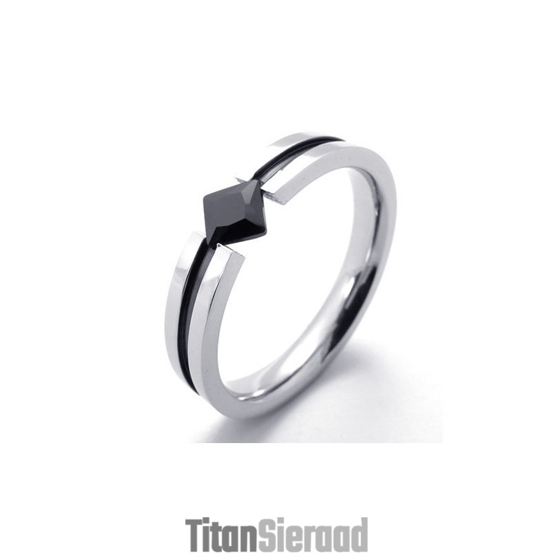 Mode Zwarte Edelsteen Titanium Ring Mode Zwarte Edelsteen Titanium Ring