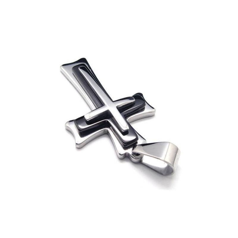 Heren Zwart Zilver Puur Titanium Kruis Hanger Ketting Heren Zwart Zilver Puur Titanium Kruis Hanger Ketting