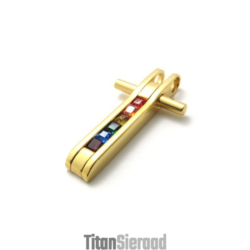 Gouden Titanium Hanger Met Kleurrijke Zirkonen Gouden Titanium Hanger Met Kleurrijke Zirkonen