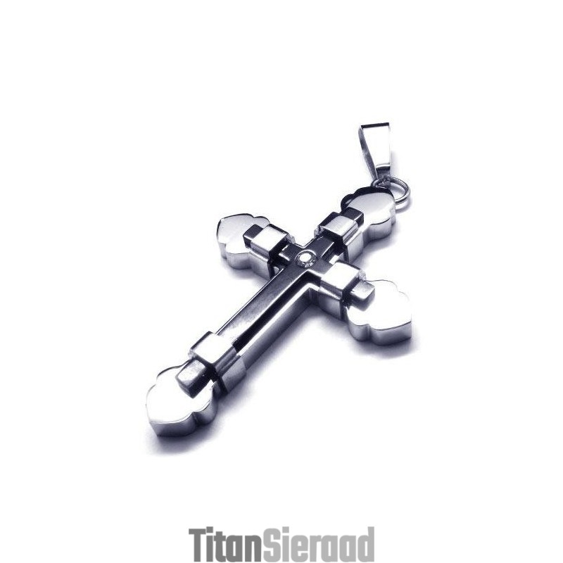 Heren Zwart Zilver Puur Titanium Kruis Ketting Hanger