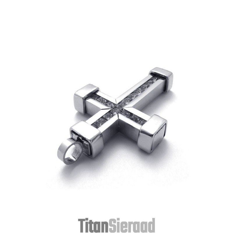 Titanium Kruishanger Met Witte Zirkonen