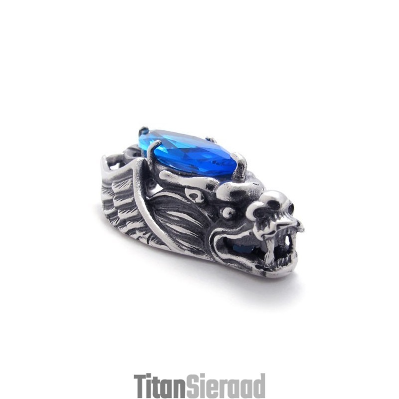 Drakenkop Titanium Hanger Met Blauwe Zirkoon Drakenkop Titanium Hanger Met Blauwe Zirkoon