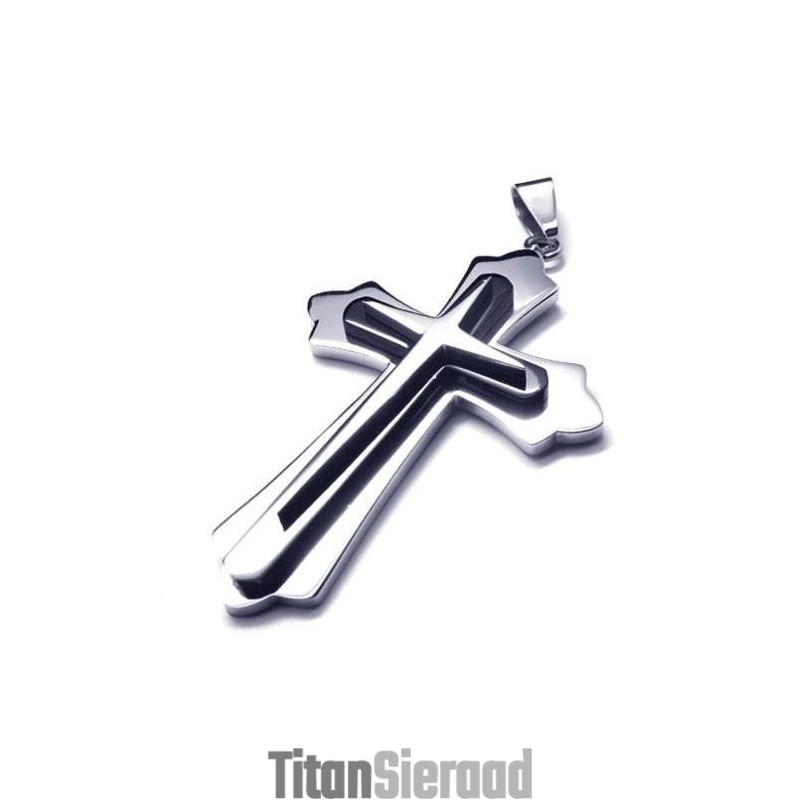 Heren Zwart Zilver Puur Titanium Kruis Ketting Hanger Heren Zwart Zilver Puur Titanium Kruis Ketting Hanger