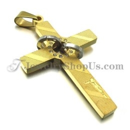 Kruis Gouden Titanium Hanger Met Cirkels Strass Steentjes