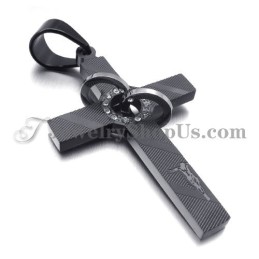 Kruis Zwarte Titanium Hanger Met Cirkels Strass Steentjes