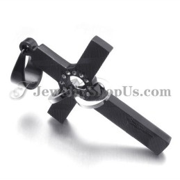 Kruis Zwarte Titanium Hanger Met Cirkels Strass Steentjes
