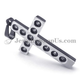 Elegante Zwarte Kruistitanium Hanger Met Strass Steentjes