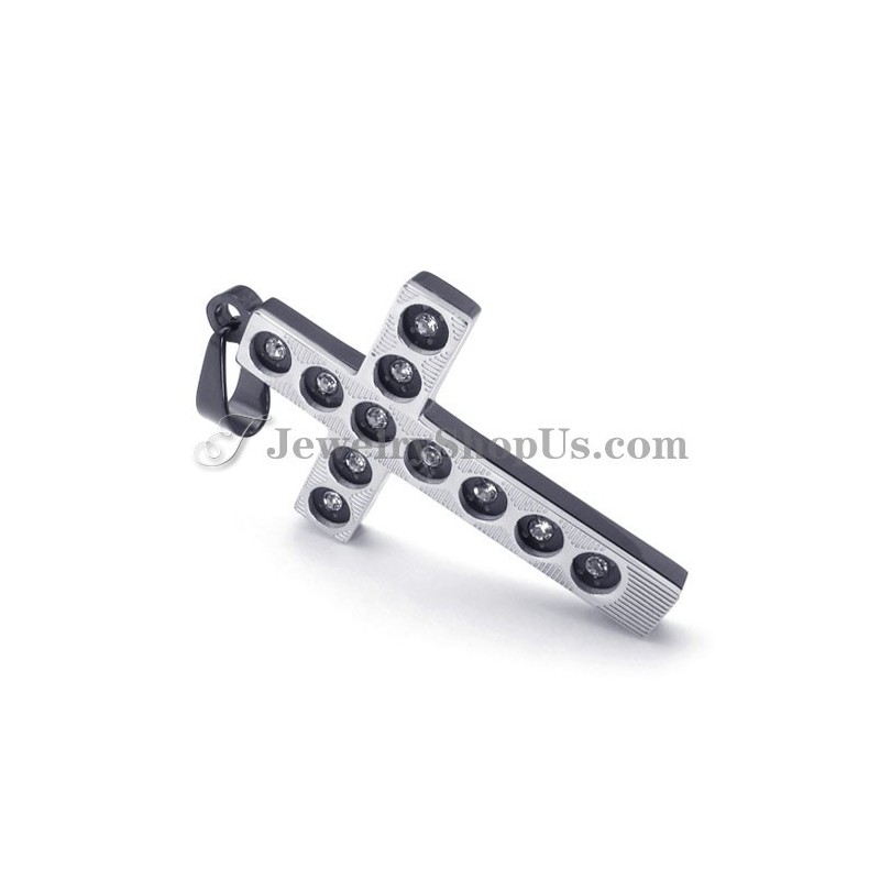 Elegante Zwarte Kruistitanium Hanger Met Strass Steentjes