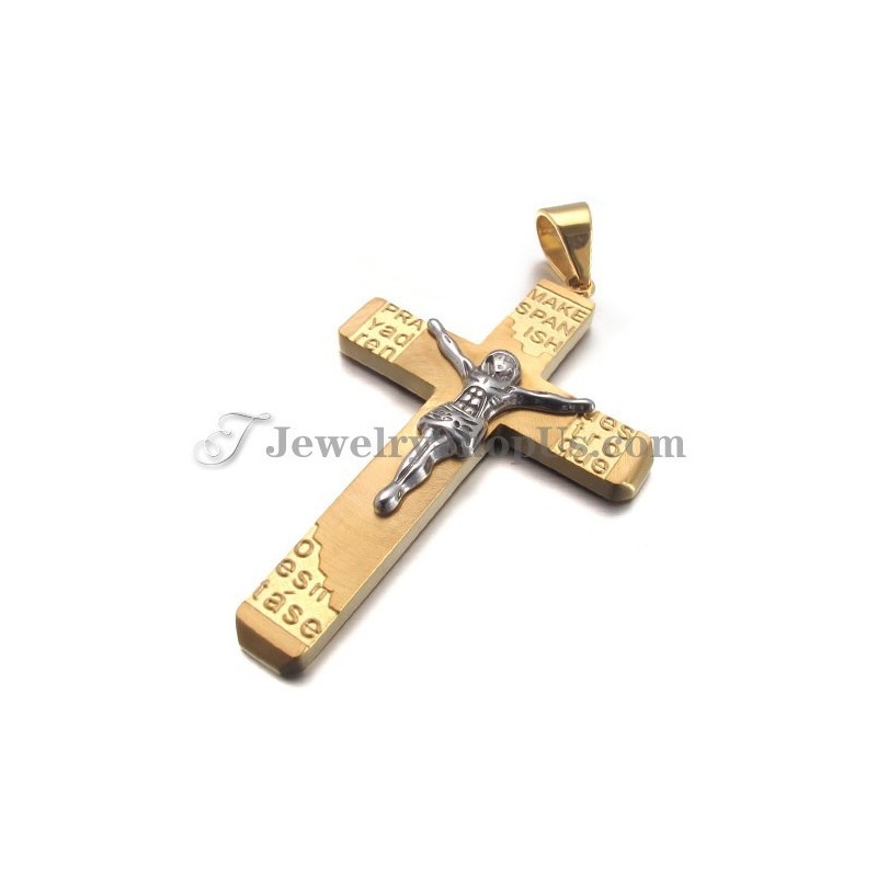 Prachtige Gouden Titanium Kruis Van Jezus Hanger Prachtige Gouden Titanium Kruis Van Jezus Hanger