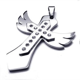 Heren Zilveren Kruisketting Met Vleugelhanger Van Puur Titanium