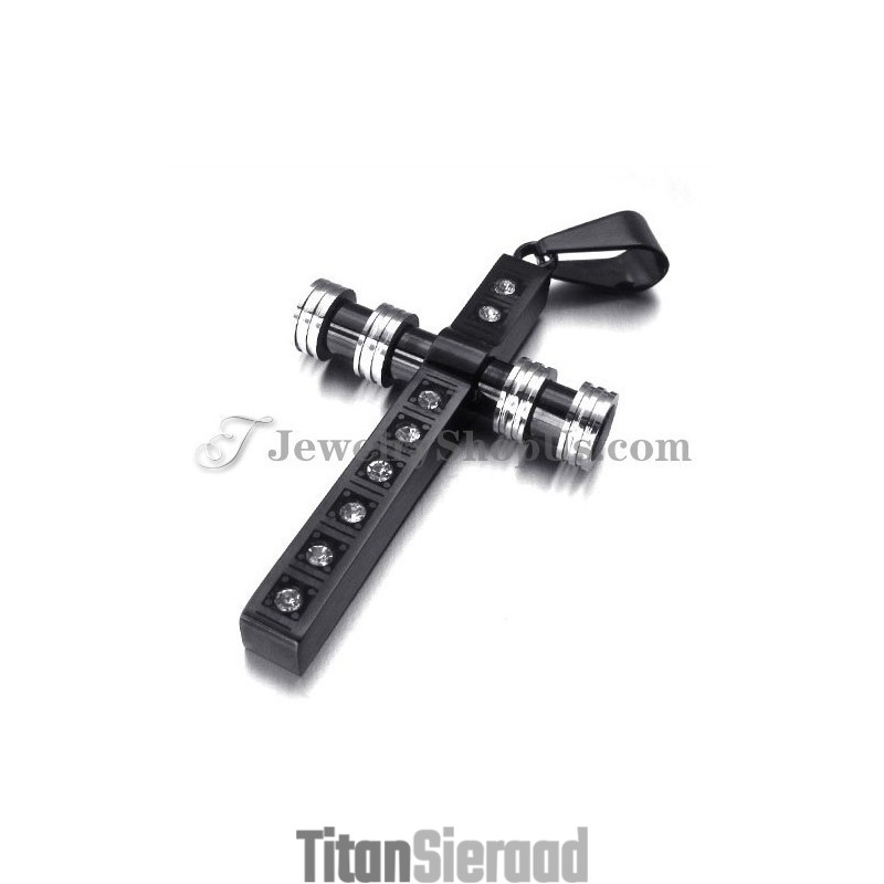 Prachtige Zwarte Titanium Kruishanger Met Strass Steentjes Prachtige Zwarte Titanium Kruishanger Met Strass Steentjes