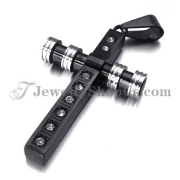 Prachtige Zwarte Titanium Kruishanger Met Strass Steentjes