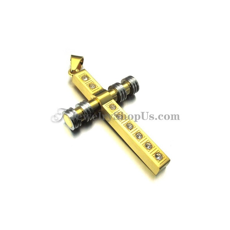 Prachtige Gouden Titanium Kruishanger Met Strass Steentjes Prachtige Gouden Titanium Kruishanger Met Strass Steentjes