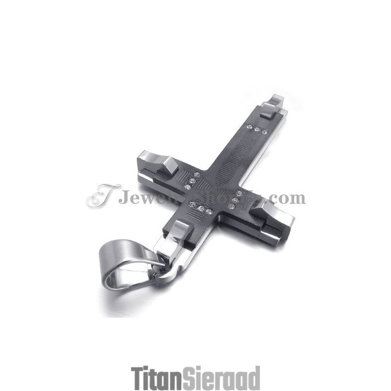 Prachtige Zwarte Titanium Kruishanger Met Strass Steentjes Prachtige Zwarte Titanium Kruishanger Met Strass Steentjes
