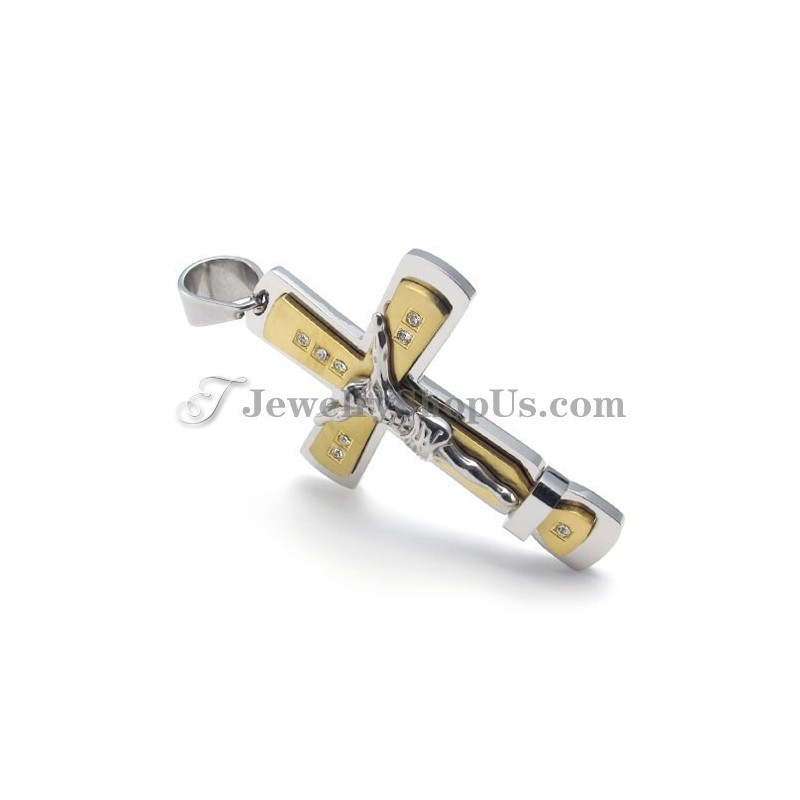 Prachtige Gouden Titanium Jezus Kruis Hanger Prachtige Gouden Titanium Jezus Kruis Hanger
