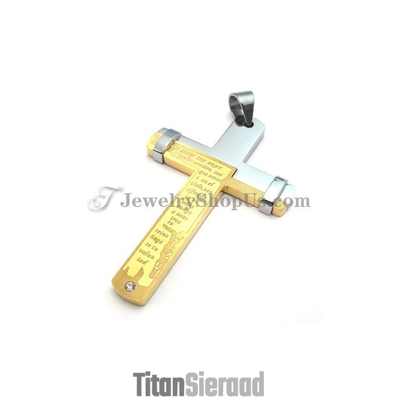 Elegante Gouden Titanium Kruishanger Met Strass Elegante Gouden Titanium Kruishanger Met Strass